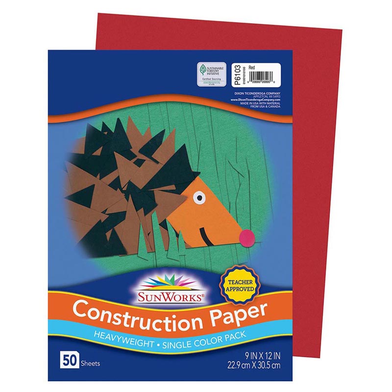 Construction Paper, Red, 9'' x 12'', 50 Sheets - PAC6103