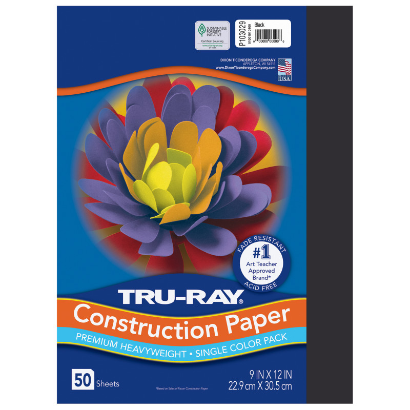 Construction Paper, Black, 9'' x 12'', 50 Sheets - PAC103029
