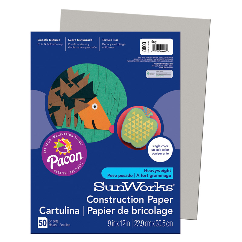 Construction Paper, Gray, 9'' x 12'', 50 Sheets - PAC8803