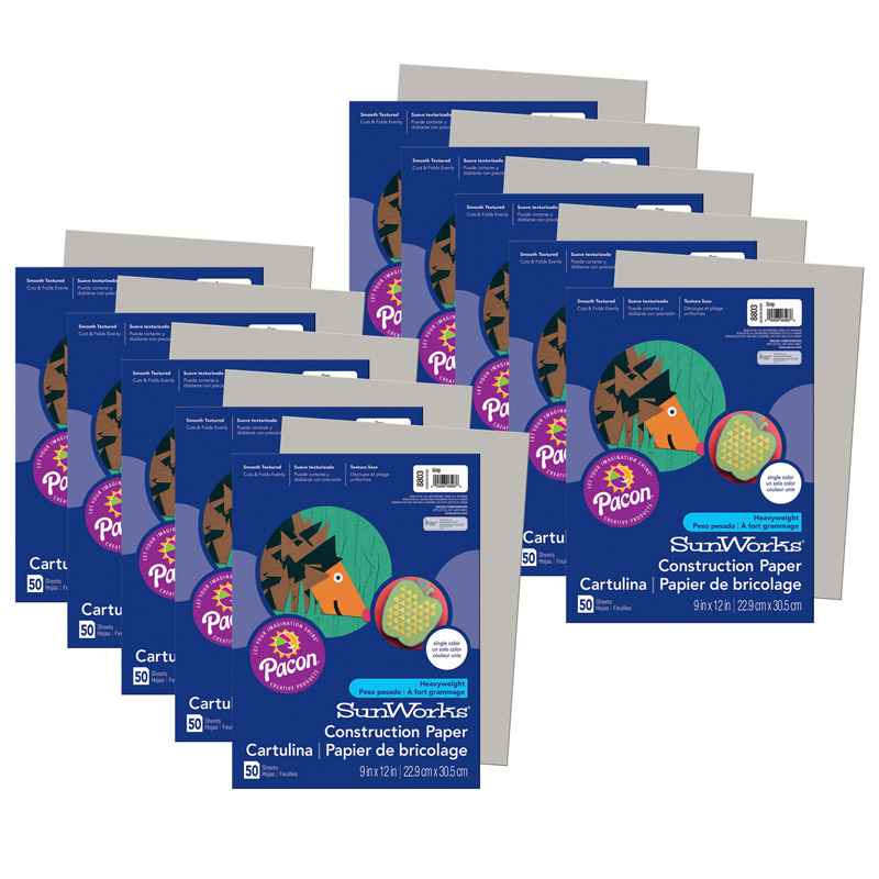 Construction Paper, Gray, 9'' x 12'', 50 Sheets Per Pack, 10 Packs - PAC8803-10