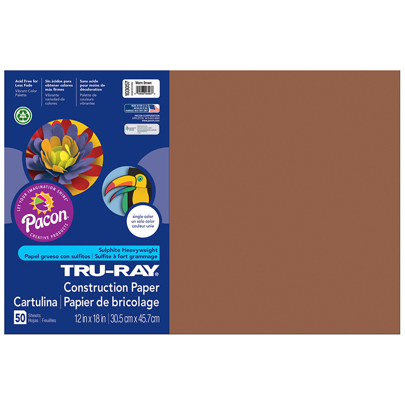 Construction Paper, Warm Brown, 12'' x 18'', 50 Sheets - PAC103057