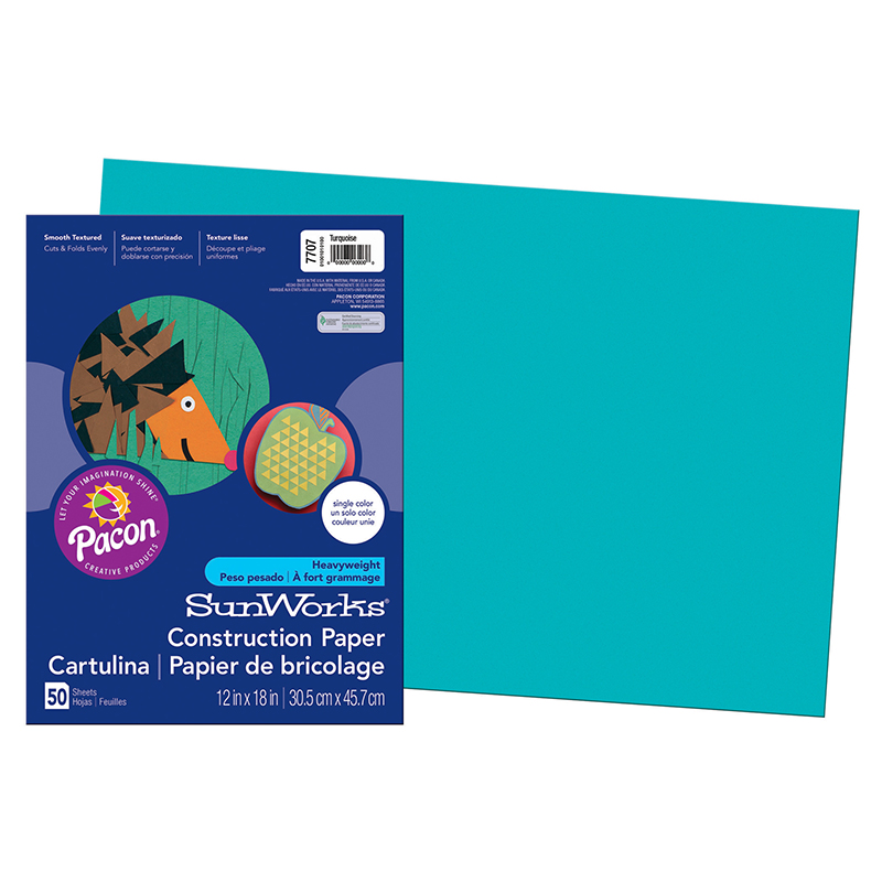 Construction Paper, Turquoise, 12'' x 18'', 50 Sheets - PAC7707
