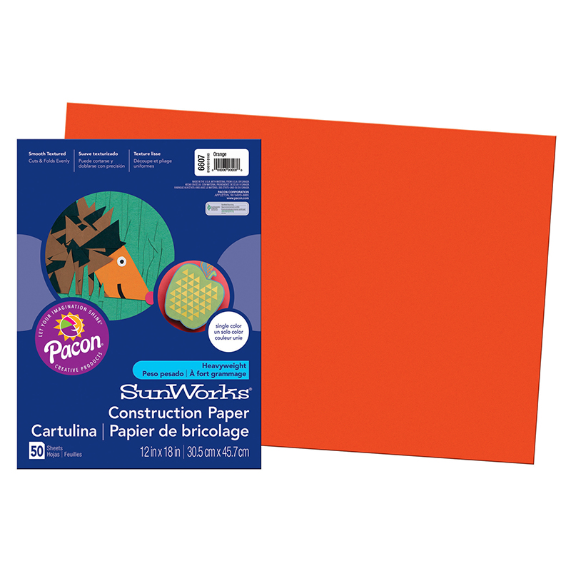 Construction Paper, Orange, 12'' x 18'', 50 Sheets - PAC6607
