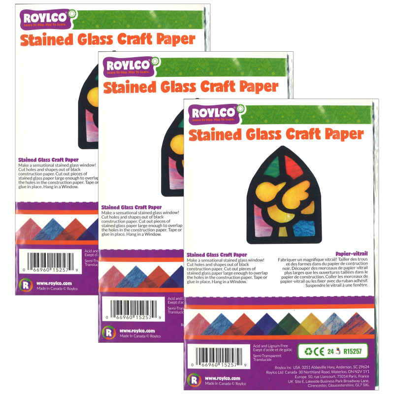 Stained Glass Paper, 5-1/2'' x 8-1/2'', 24 Sheets Per Pack, 3 Packs