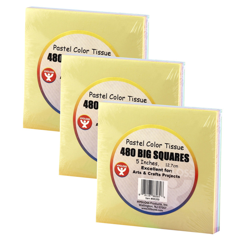 5'' Tissue Squares, Pastel Colors, 480 Per Pack, 3 Packs
