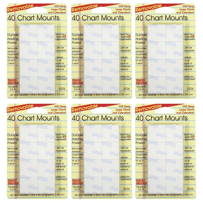 Chart Mounts, 1'' x 1'', 40 Per Pack, 6 Packs