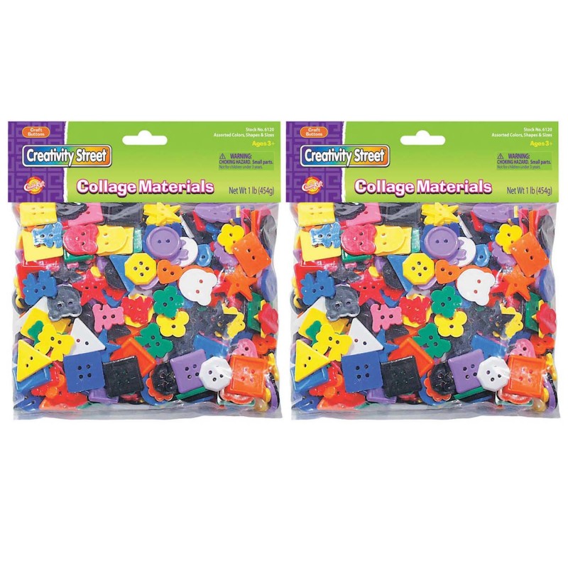 Plastic Buttons, Assorted Colors, 3/4'' to 1'', 1 lb. Per Pack, 2 Packs