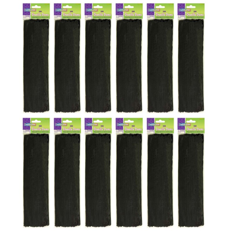 Regular Stems, Black, 12'' x 4 mm, 100 Per Pack, 12 Packs