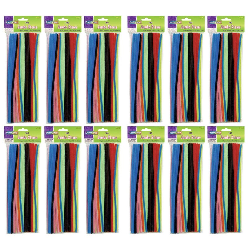 Jumbo Stems, Assorted, 12'' x 6 mm, 100 Pieces Per Pack, 12 Packs