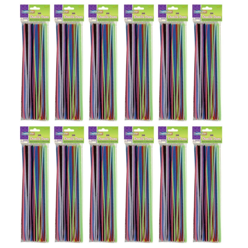 Regular Stems, Assorted Colors, 12'' x 4 mm, 100 Pieces Per Pack, 12 Packs