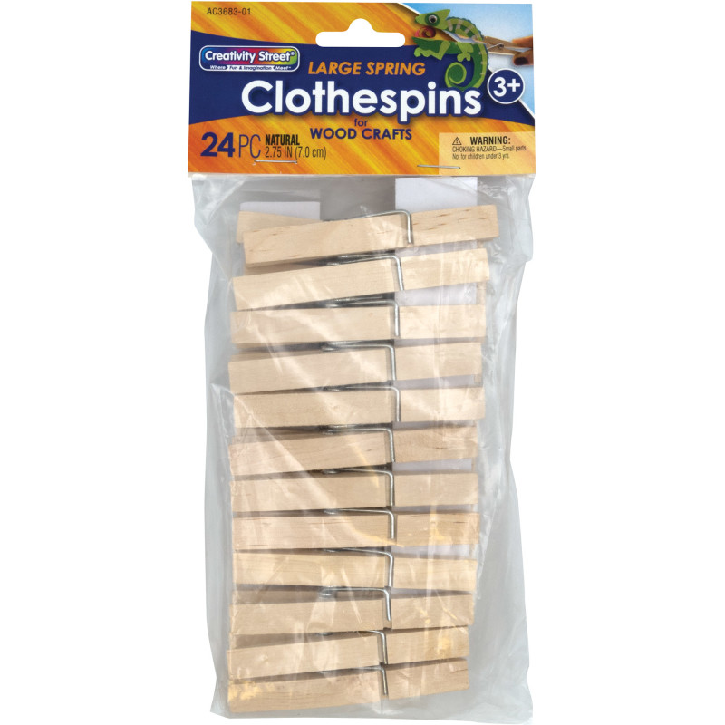 Spring Clothespins, Natural, Large, 2.75'', 24 Pieces