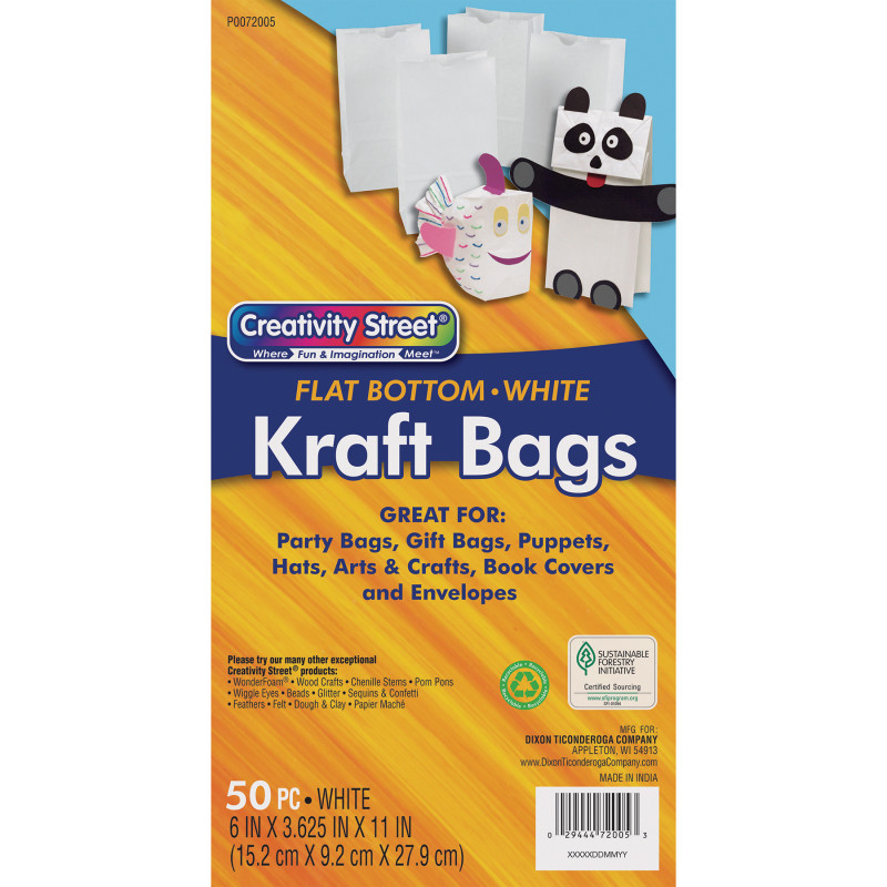 Kraft Bag, White, 6'' x 3-5/8'' x 11'', 50 Bags