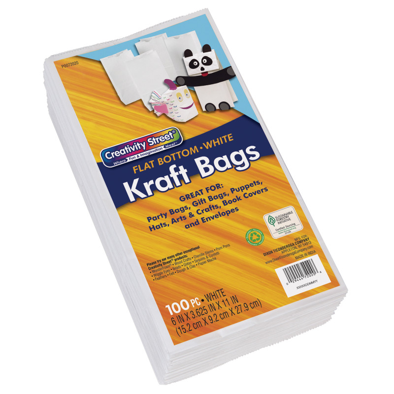 Kraft Bag, White, 6'' x 3-5/8'' x 11'', 100 Bags