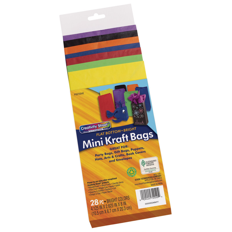 Mini Kraft Bag, Assorted Bright Colors, 4-1/8'' x 2-5/8'' x 8'', 28 Bags