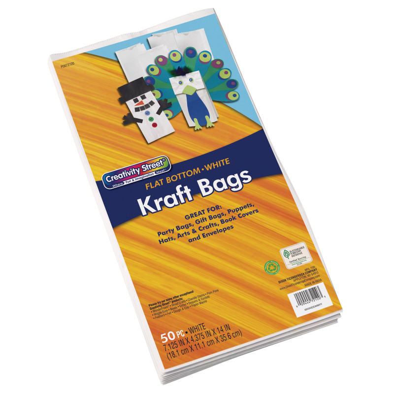Kraft Bag, White, 7-1/8'' x 4-3/8'' x 14'', 50 Bags