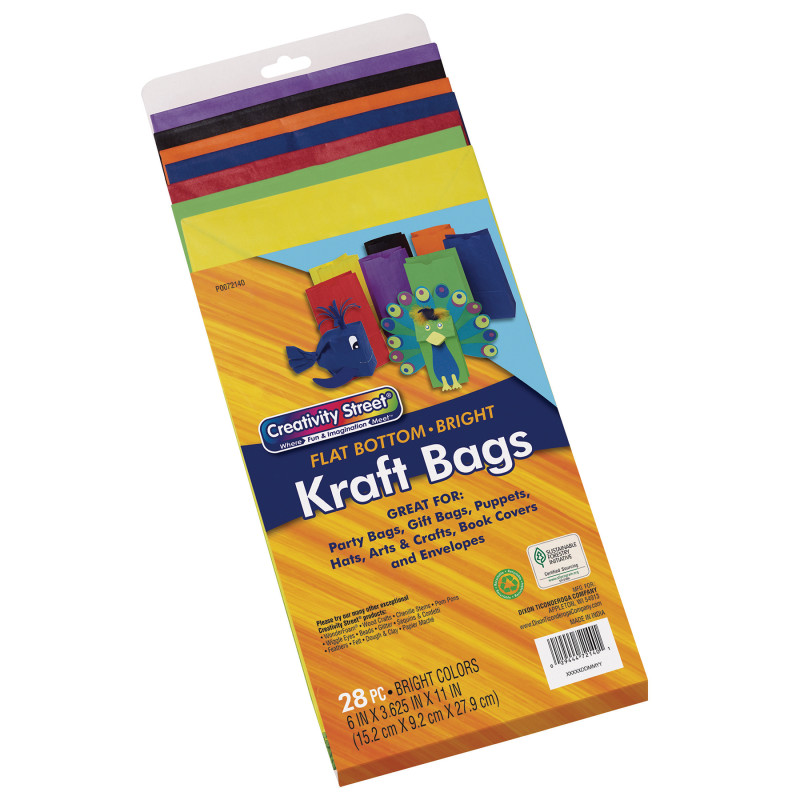 Kraft Bag, Assorted Bright Colors, 6'' x 3-5/8'' x 11'', 28 Bags