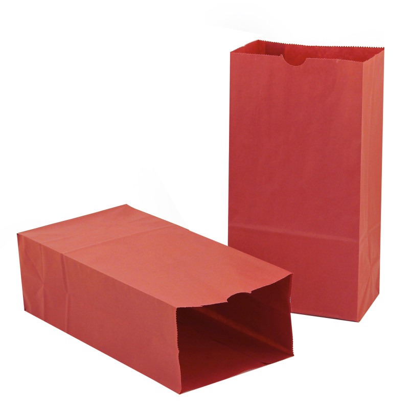 Gusseted Paper Bags, #6 (6'' x 3.5'' x 11''), Red, Pack of 50
