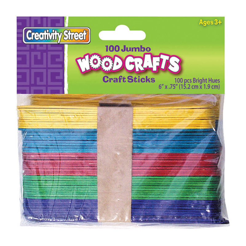 Jumbo Craft Sticks, Bright Hues Assorted, 6'' x .75'', 100 Pieces