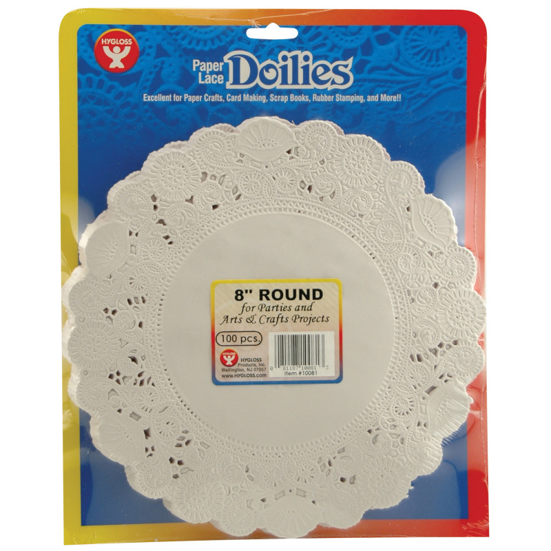 Round Paper Lace Doilies, White, 8'', Pack of 100