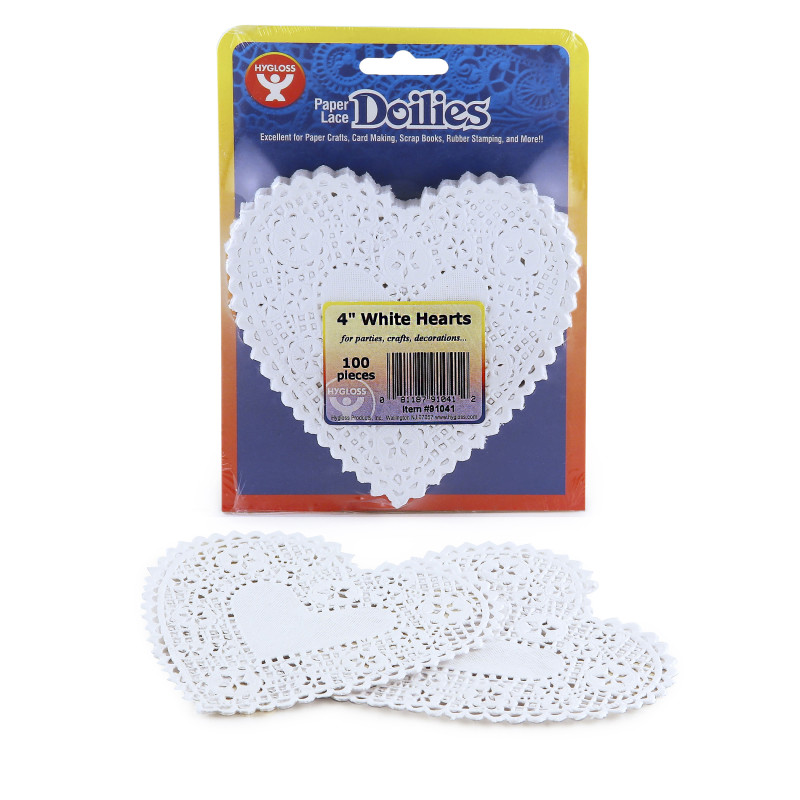 Heart Doilies, White, 4'', Pack of 100
