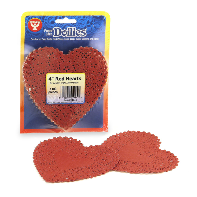 Heart Doilies, Red, 4'', Pack of 100
