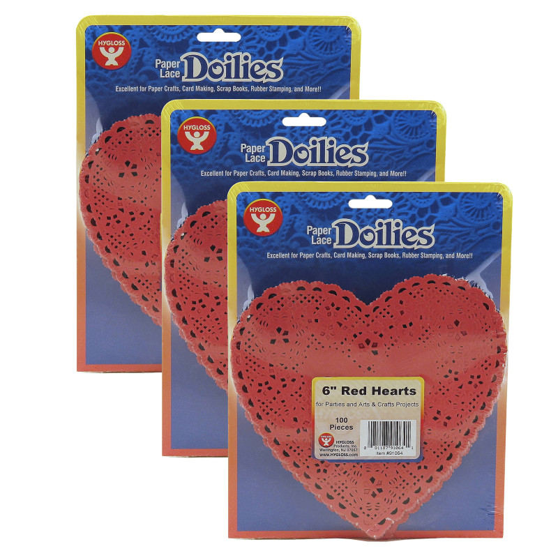 Heart Doilies, Red, 6'', 100 Per Pack, 3 Packs