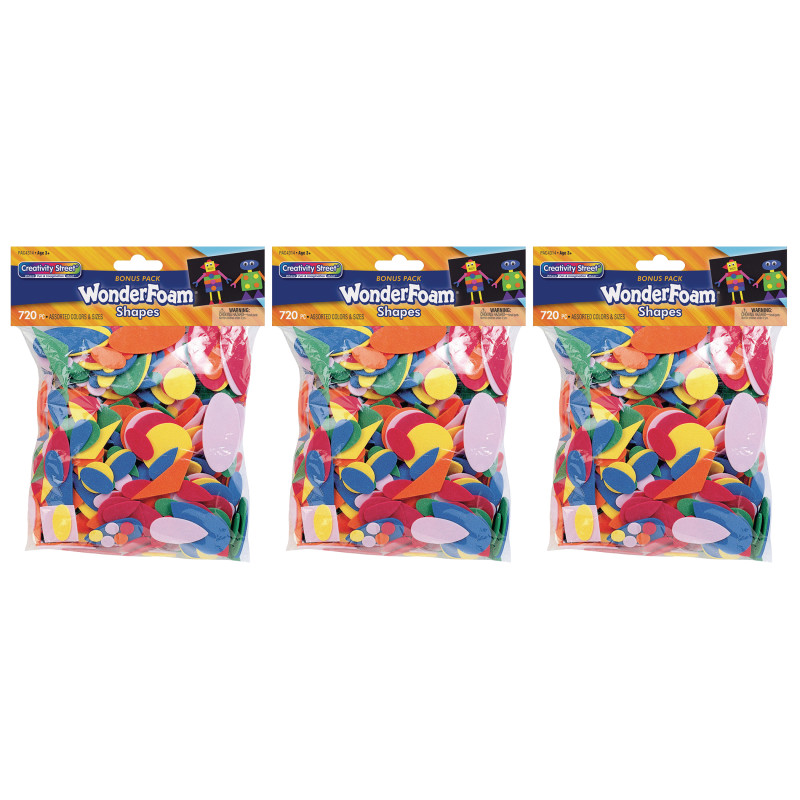 WonderFoam Shapes, Assorted Sizes, 720 Pieces Per Pack, 3 Packs