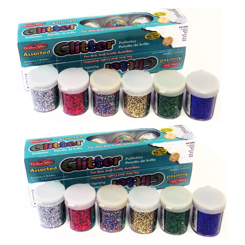 Creative Arts Glitter, Assorted Colors, . 75 oz. Shakers, 12 Per Pack, 2 Packs