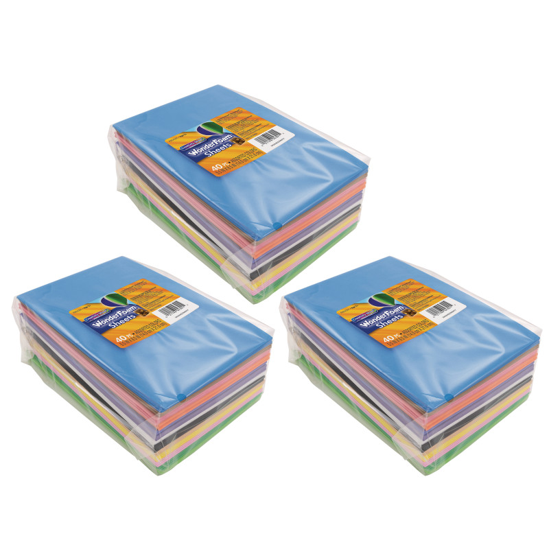 WonderFoam Sheets, Assorted Colors, 5. 5'' x 8. 5'', 40 Sheets Per Pack, 3 Packs