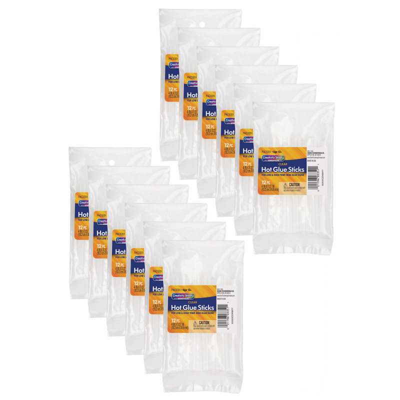 Hot Glue Sticks, Clear, 4'' x 0.3125'', 12 Per Pack, 12 Packs
