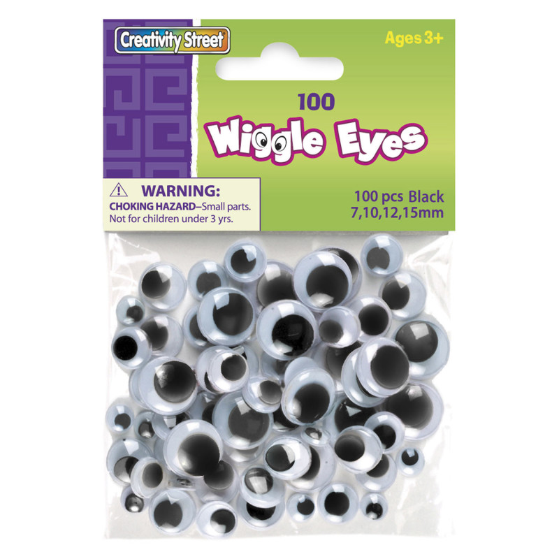 Wiggle Eyes, Black, Assorted Sizes, 100 Pieces