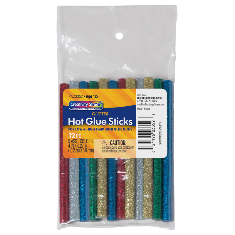 Hot Glue Sticks, 6 Assorted Glitter Colors, 4'' x 0.31'', 12 Pieces