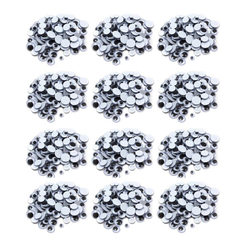 Wiggle Eyes, Black, Assorted Sizes, 100 Per Pack, 12 Packs