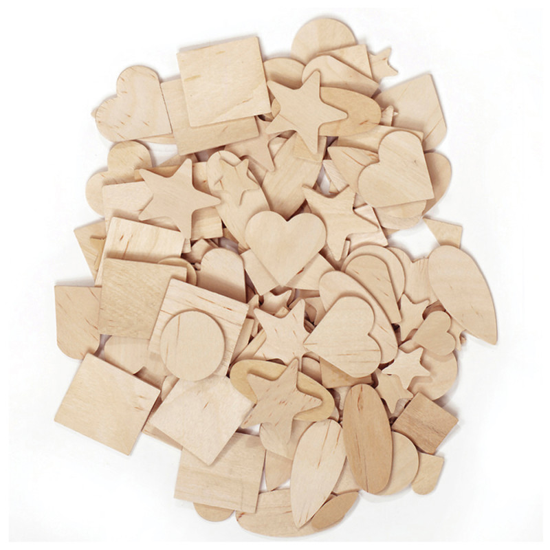 Wood Shapes, Natural Colored, Assorted Shapes, 0.5'' to 2'', 1000
