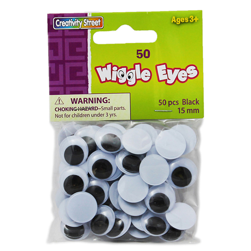Wiggle Eyes, Black, 15 mm, 50 Pieces