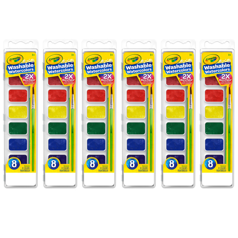 Semi-Moist Washable Watercolor Set, 8 Colors Per Set, 6 Sets