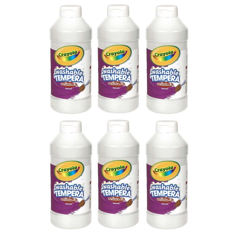 Artista II Washable Liquid Tempera Paint, White, 16 oz. ottles, Pack of 6