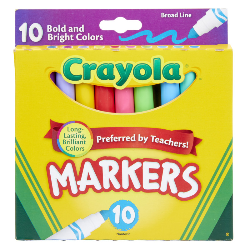 Broad Line Markers, Bold & Bright Colors, Pack of 10