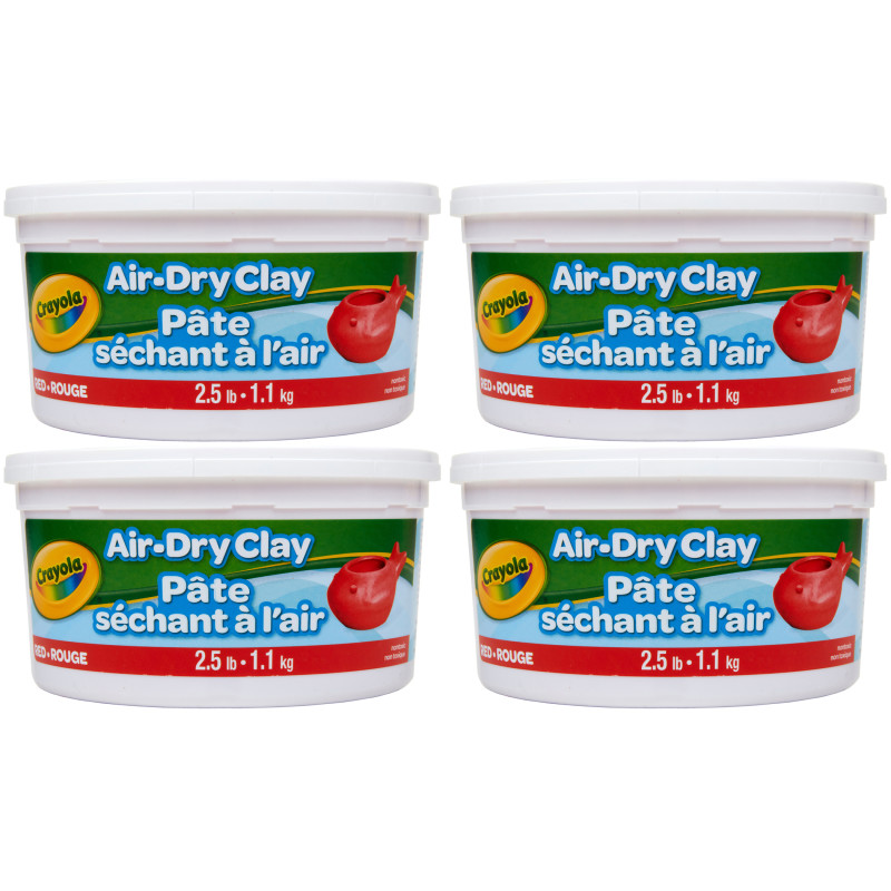 Air Dry Clay, .5lb Tub, Red, Pack of 4