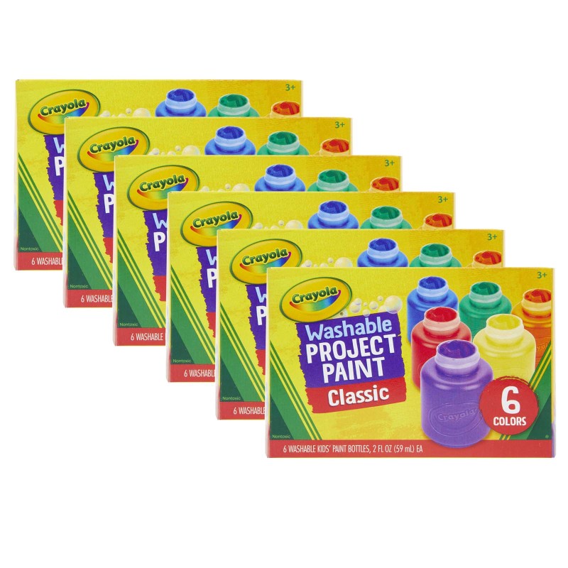 Washable Project Paint, Classic Colors, 2 o., 6 Bottles Per Pack, 6 Packs