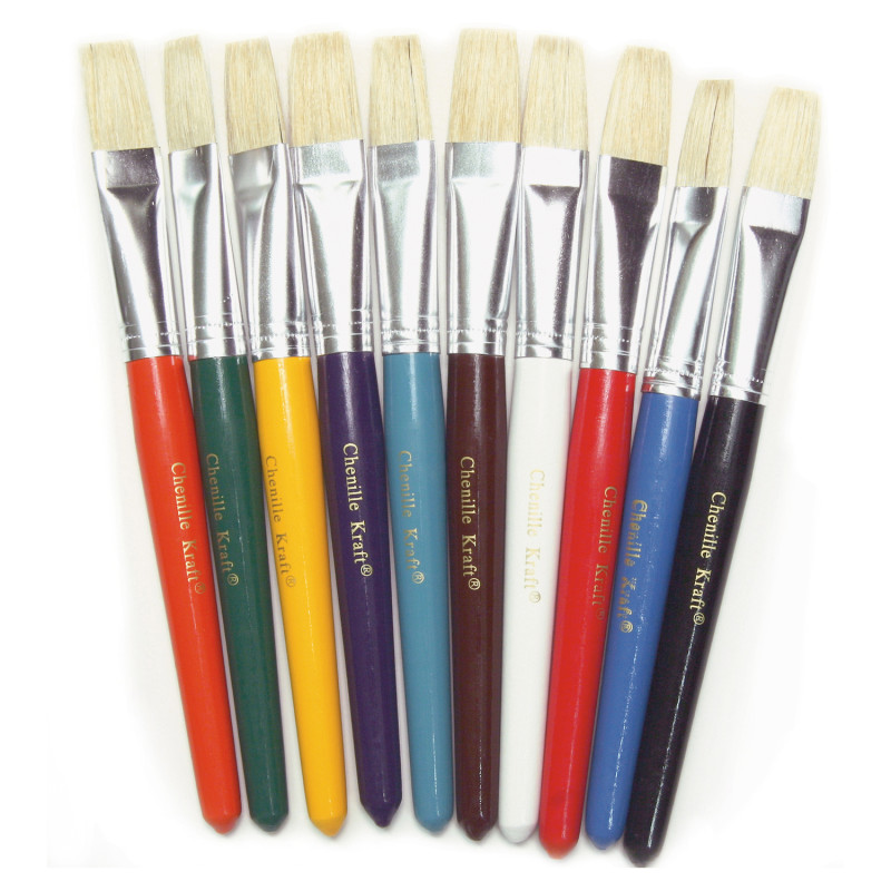 Beginner Paint Brushes, Flat Stubby Brushes, 10 Assorted Colors, .5'' Long, 10 Brushes