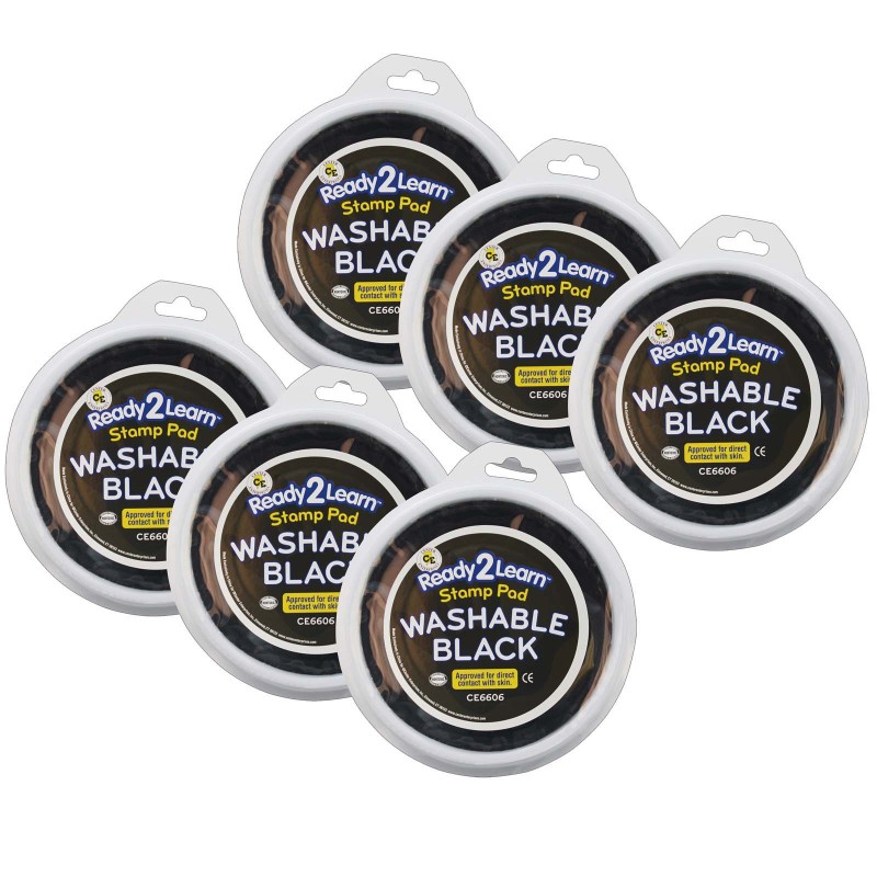 Jumbo Circular Washable Stamp Pad - Black - .75'' di. Pack of 6
