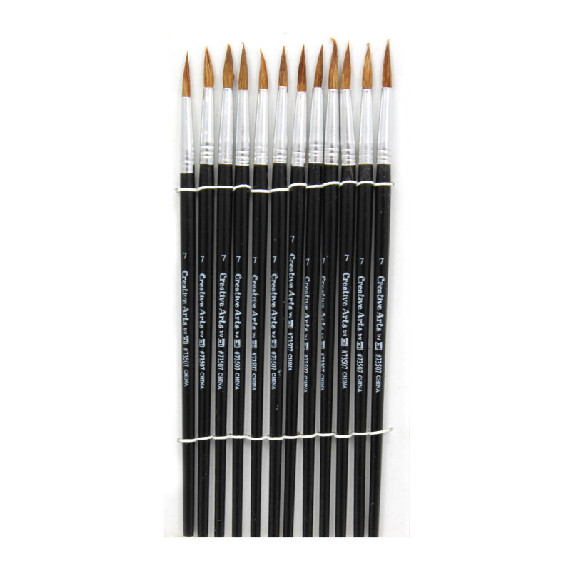 Water Color Brushes, Pointed, #7, 3/4'', Camel Hair, Pack of 12