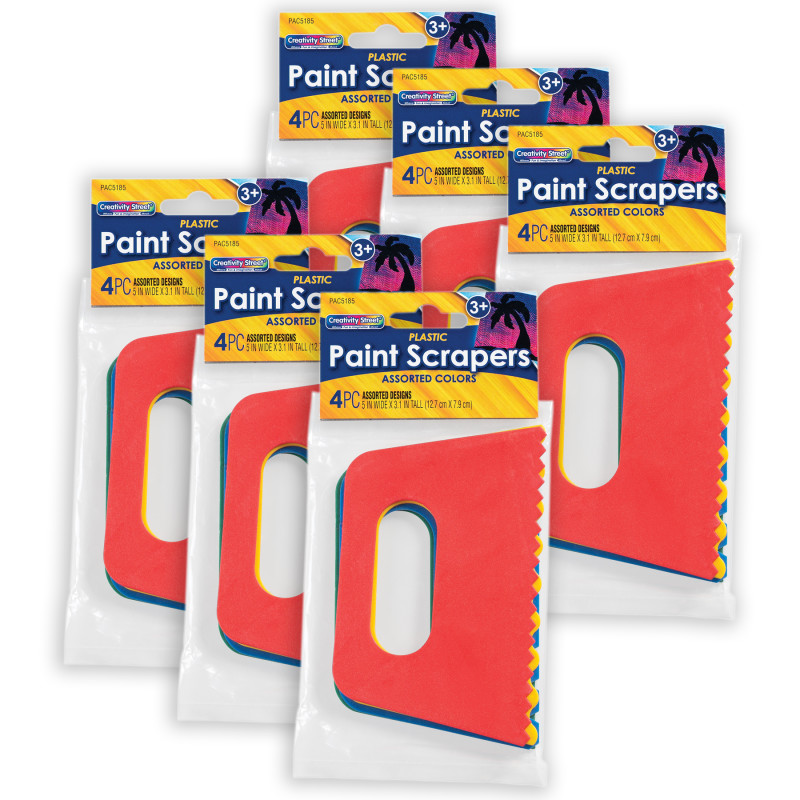 Paint Scrapers, Assorted 4 Patterns, 5'' Wide, 4 Per Pack, 6 Packs