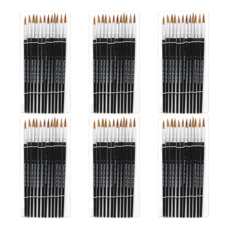 Water Color Paint Brushes, #7 - 3/4'' Camel Hair, Black Handle, 12 Per Set, 6 Sets