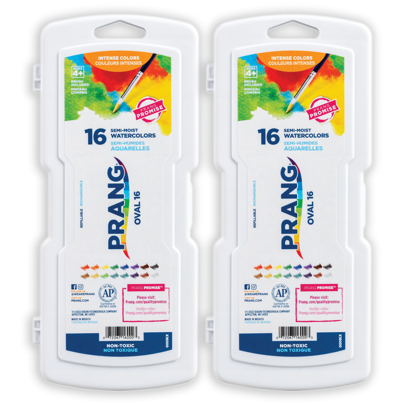 Watercolors, Oval Pans, 16 Color Set with Brush, Set of 2