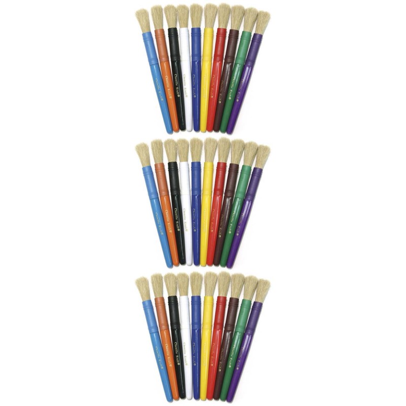 Beginner Paint Brushes, 10 Assorted Colors, 7'' Long, 10 Per Pack, 3 Packs