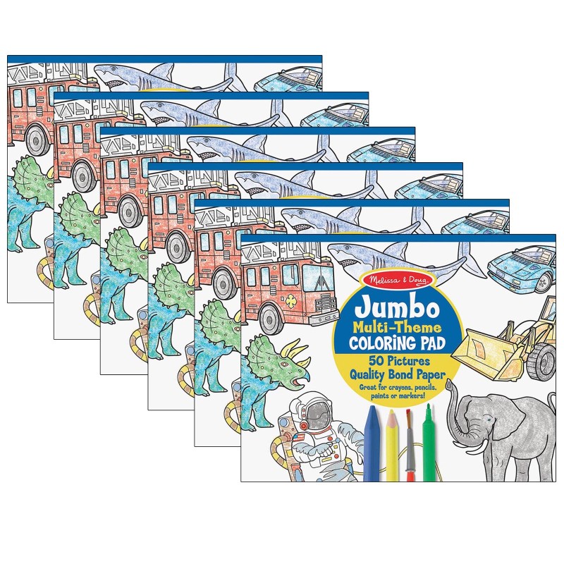 Jumbo Multi-Theme Coloring Pad, 11'' x 14'', Blue, Pack of 6