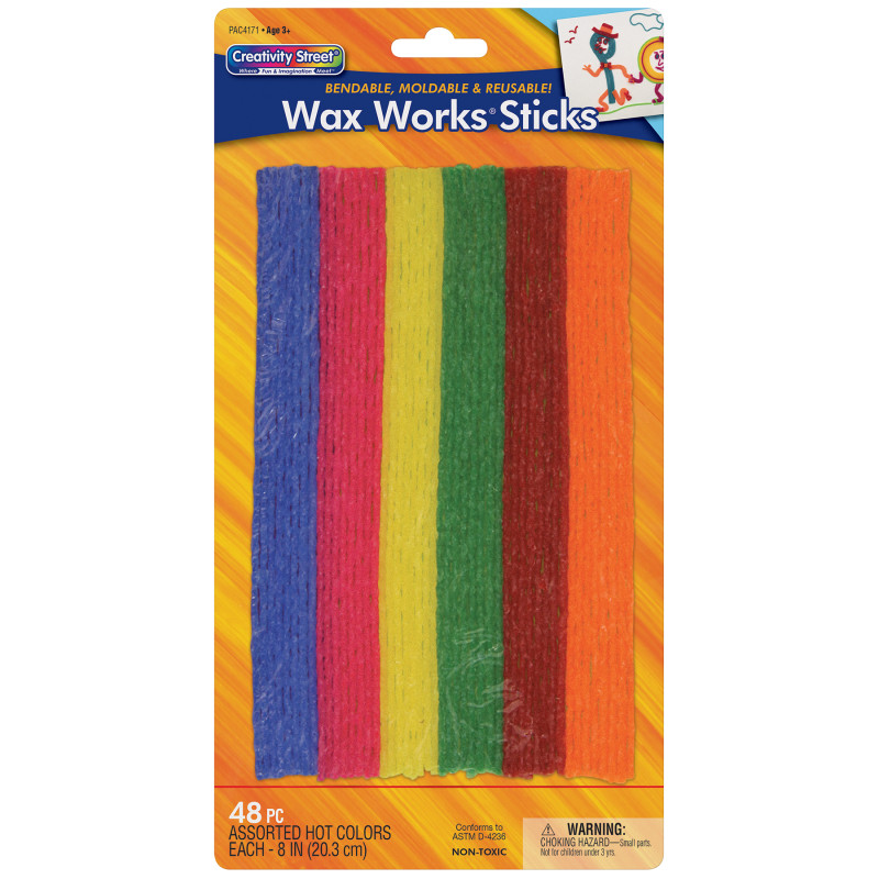 Wax Works Sticks, Assorted Hot Colors, 8'', 48 Pieces