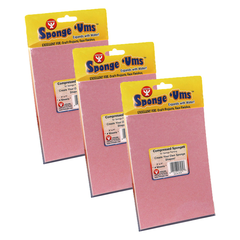 Compressed Sponge Sheets, 5'' x 7'', 4 Per Pack, 3 Packs